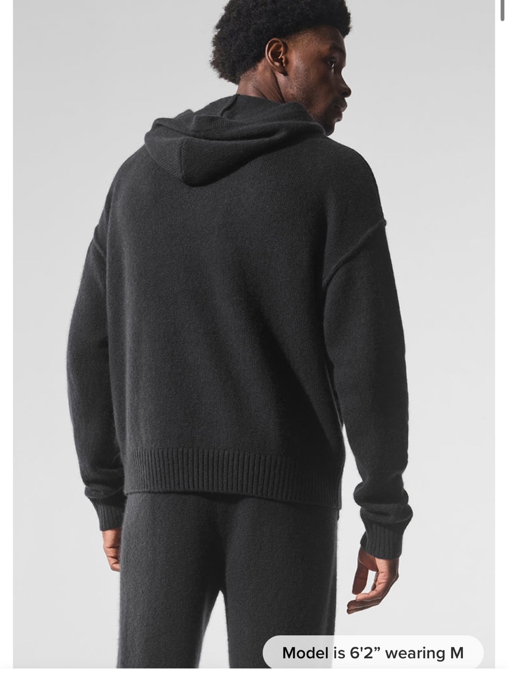 ALO Yoga Men's Charcoal Black Cashmere-Wool Hoodie Sweater - Picture 2 of 3